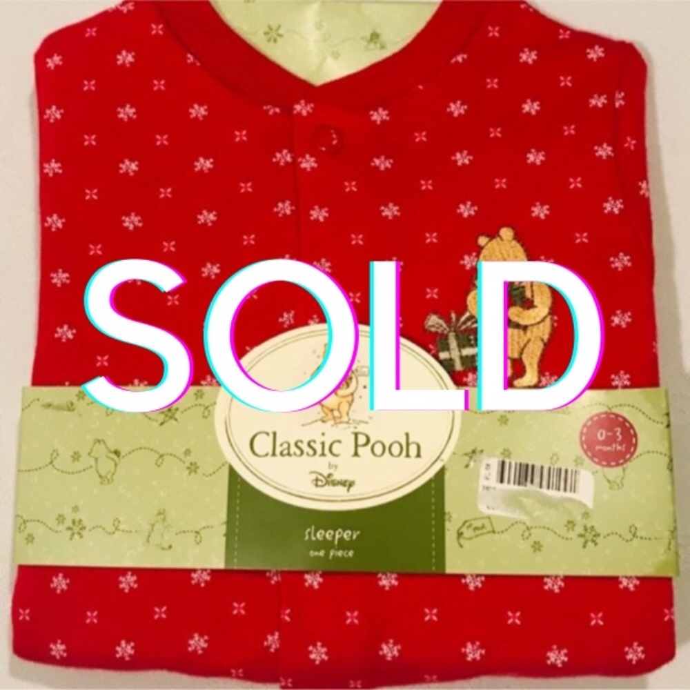 Classic Pooh Bear Disney Christmas One Piece Sleeper 0-3 Mons Embroidery NEW NWT